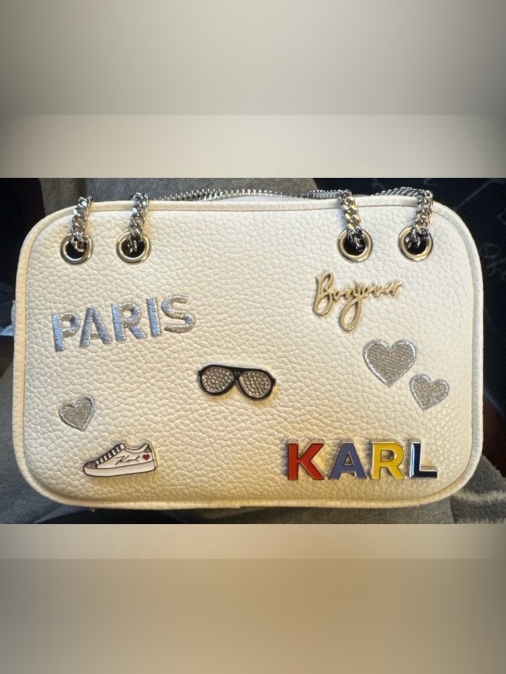 Karl Lagerfeld White Crossbody Shoulder Bag with Colorful KARL Patch